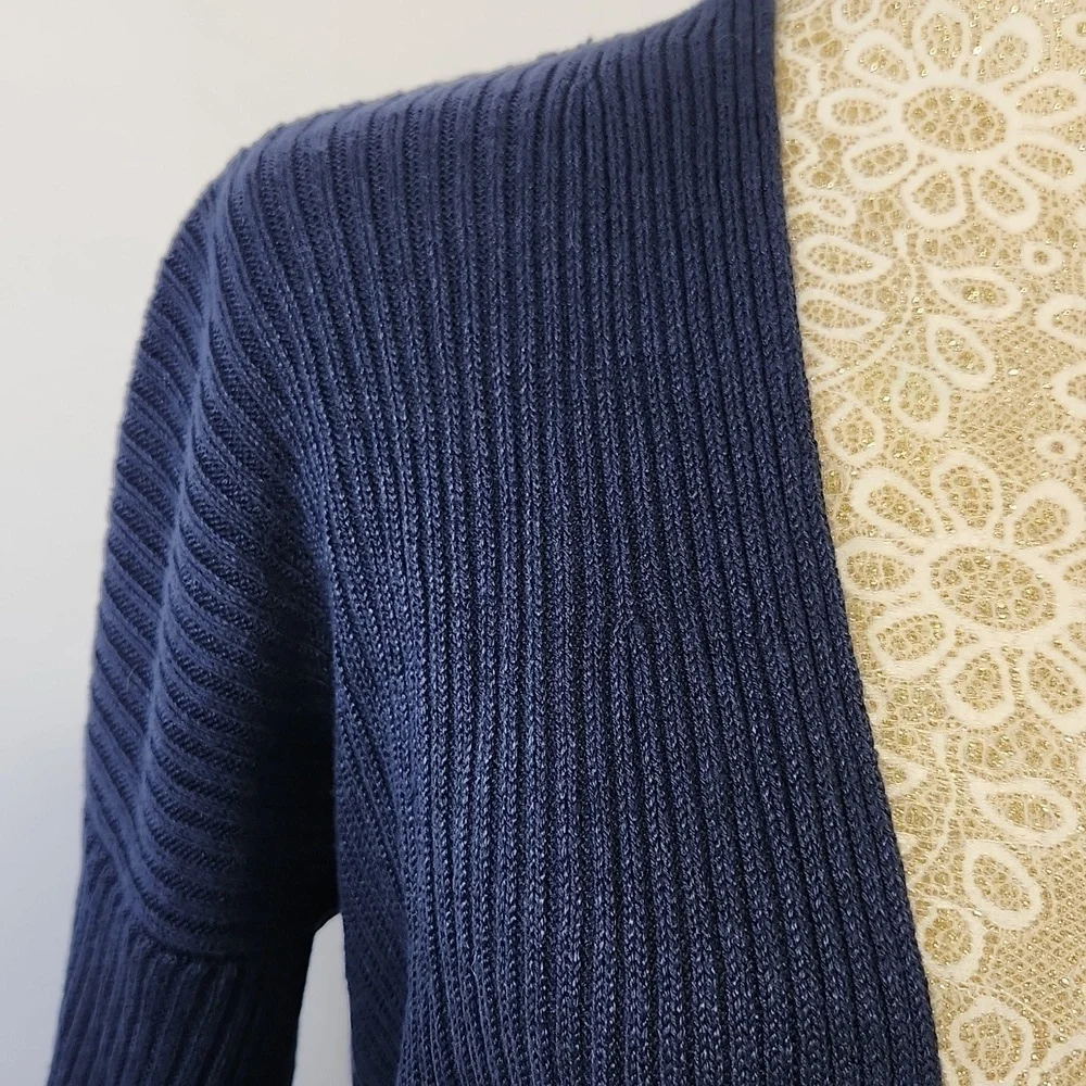 Eileen Fisher Women's Blue 100% Organic Linen Ribbed Long Sleeve Cardigan XS/TP